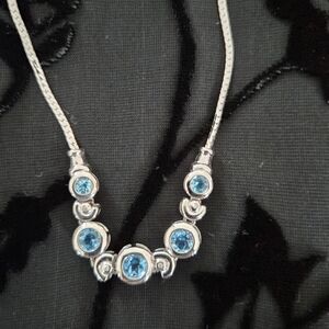 Ross-Simons 14K White GOLD Necklace with DIAMONDS AND AQUAMARINE Gemstones